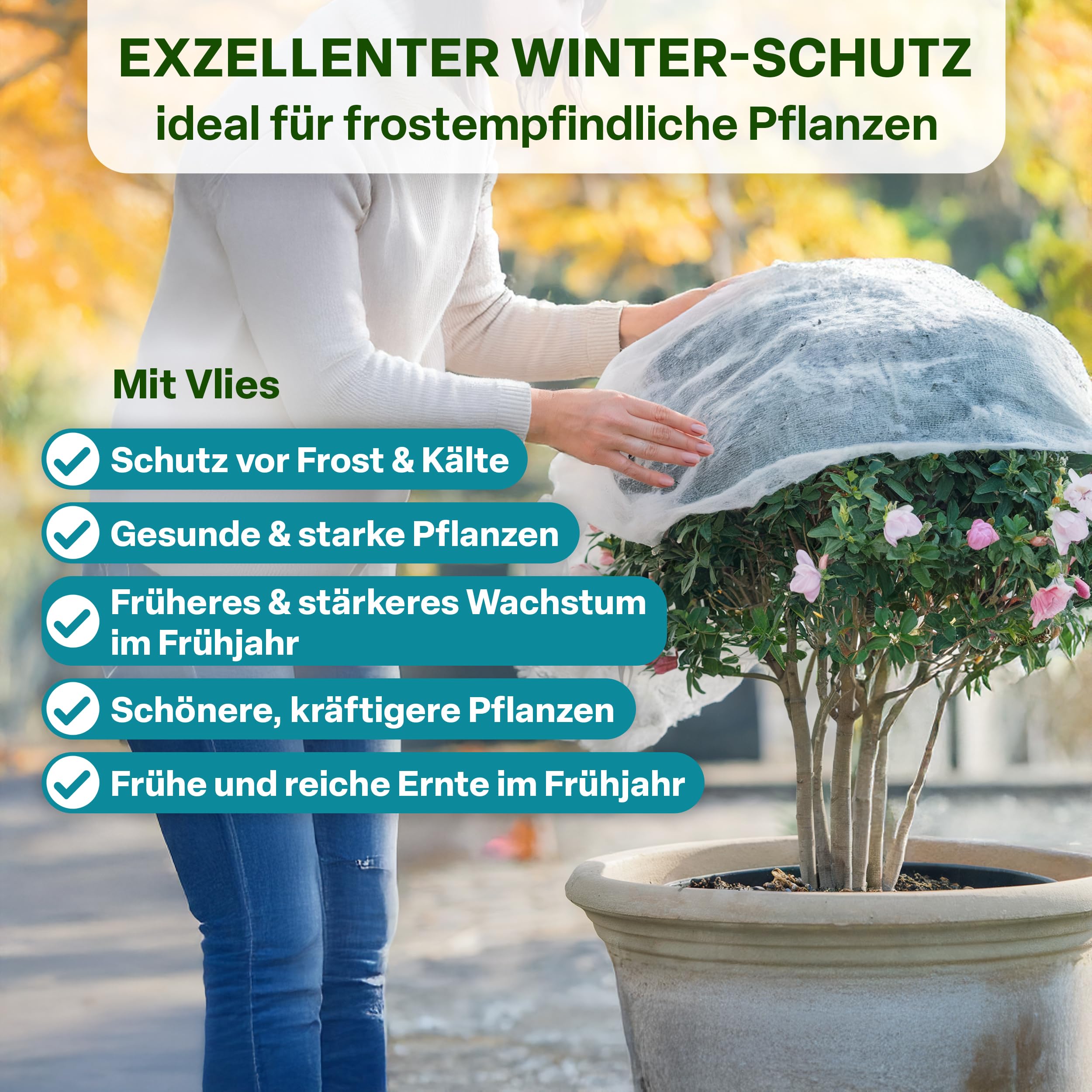TTL GARDEN 50g/m² Wintervlies 96m² 1,6m x 60m weiß auf Rolle + 100m Schnur | - Frostschutz Thermovlies Gartenvlies Winterschutz für Pflanzen außen – Pflanzenvlies Pflanzenschutz Winter Kübel & Hochbeet