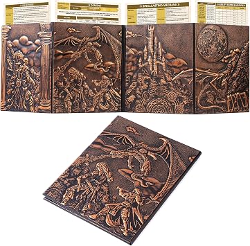 DM Screen for DND with 4 Wider Panels - Stunning Panoramic Battle Scene & Clear Game Master GM Pockets - 3D Embossed Faux Leather Dungeon Master Screen for D&D, RPG Fits US Letter 8.5 x 11