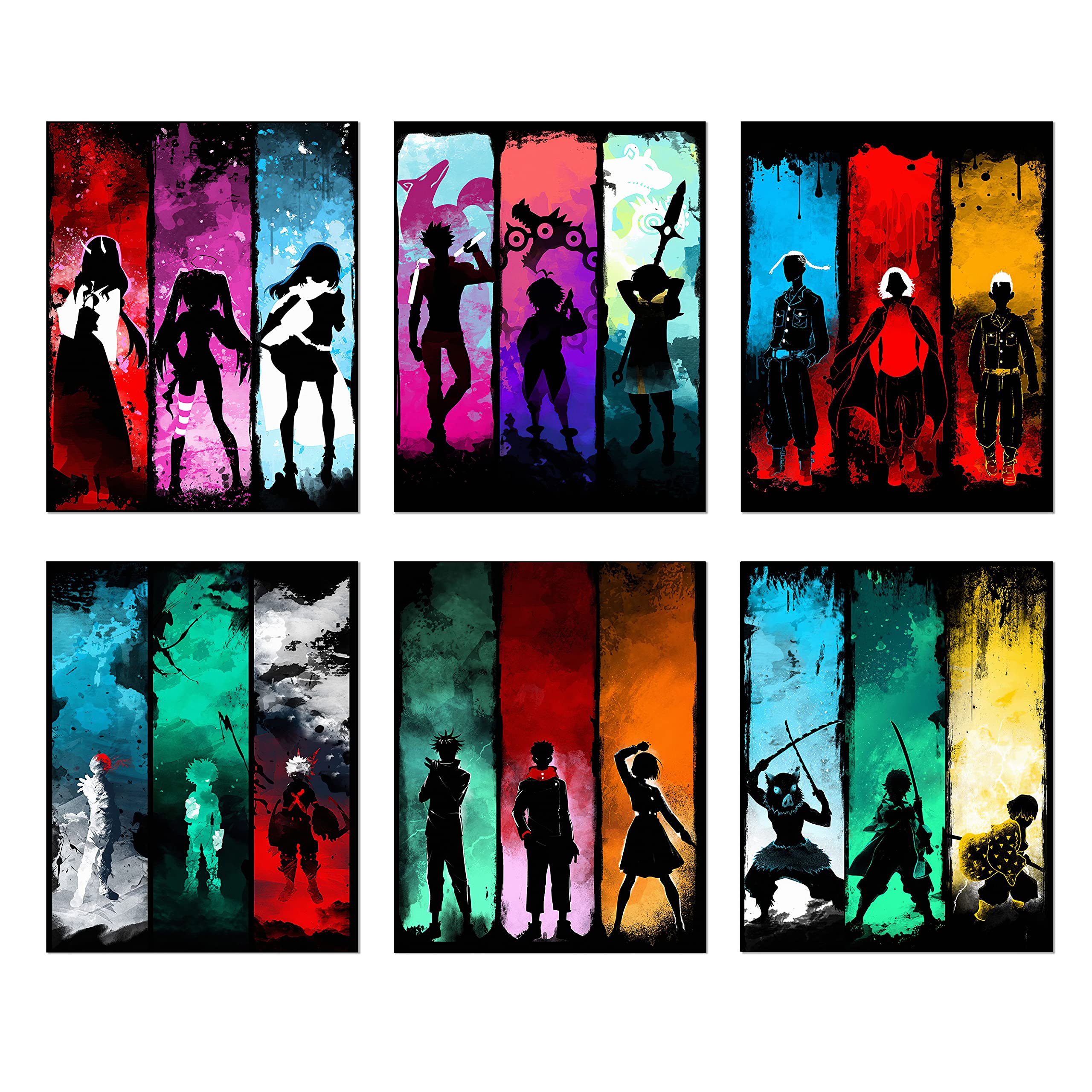 Japanese animation posters-6 canvas high-definition print posters, home decoration painting animation wall art, suitable for living room bedroom gift posters (8x10inch, Noframe)