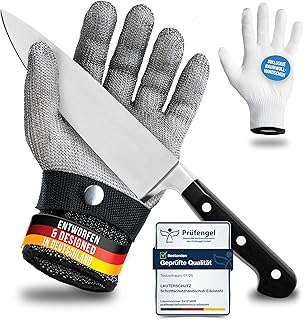 ® Schnittschutzhandschuh aus Edelstahl-Draht - hoher komfort & sicheres Schneiden - praktisch, leicht zu reinigen & lebensmittelecht - inklusive Baumwoll Handschuh (XL)