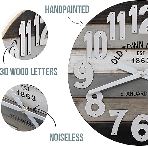 Miniatura 3 de Reloj de pared de madera multicolor de 18.0 in, playa costera marítima (gris, 18 pulgadas)