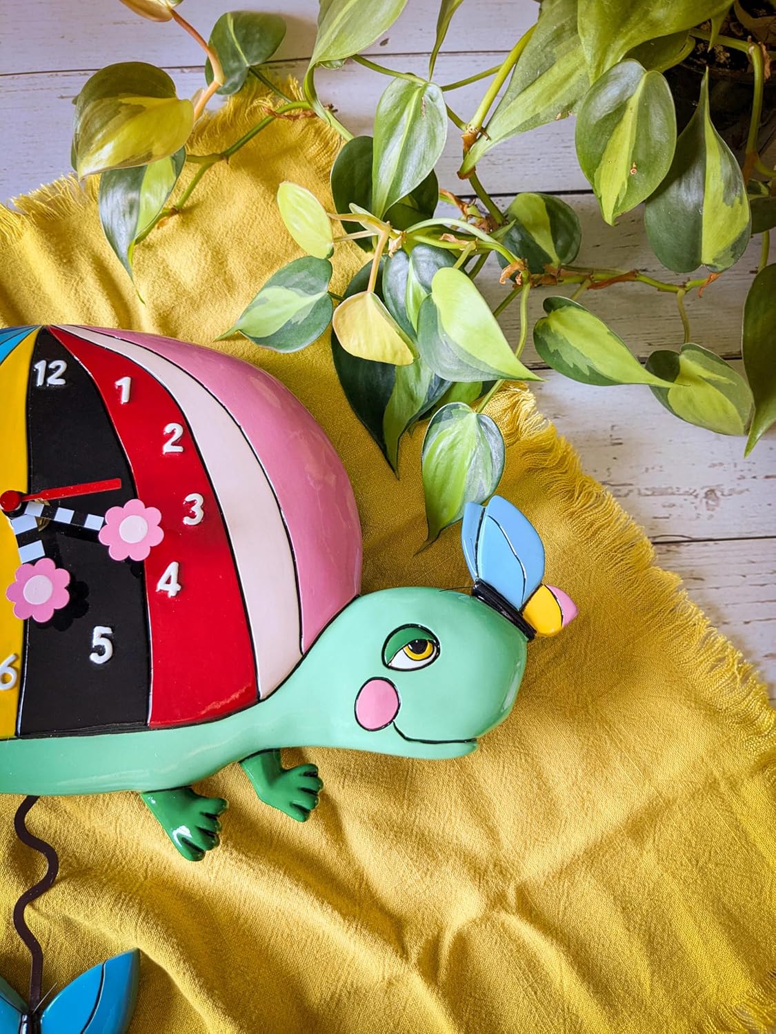 Enesco Allen Designs One Shell of a Time Rainbow Turtle Sculpted Pendulum Wall Clock, 7.28 Inch, Multicolor