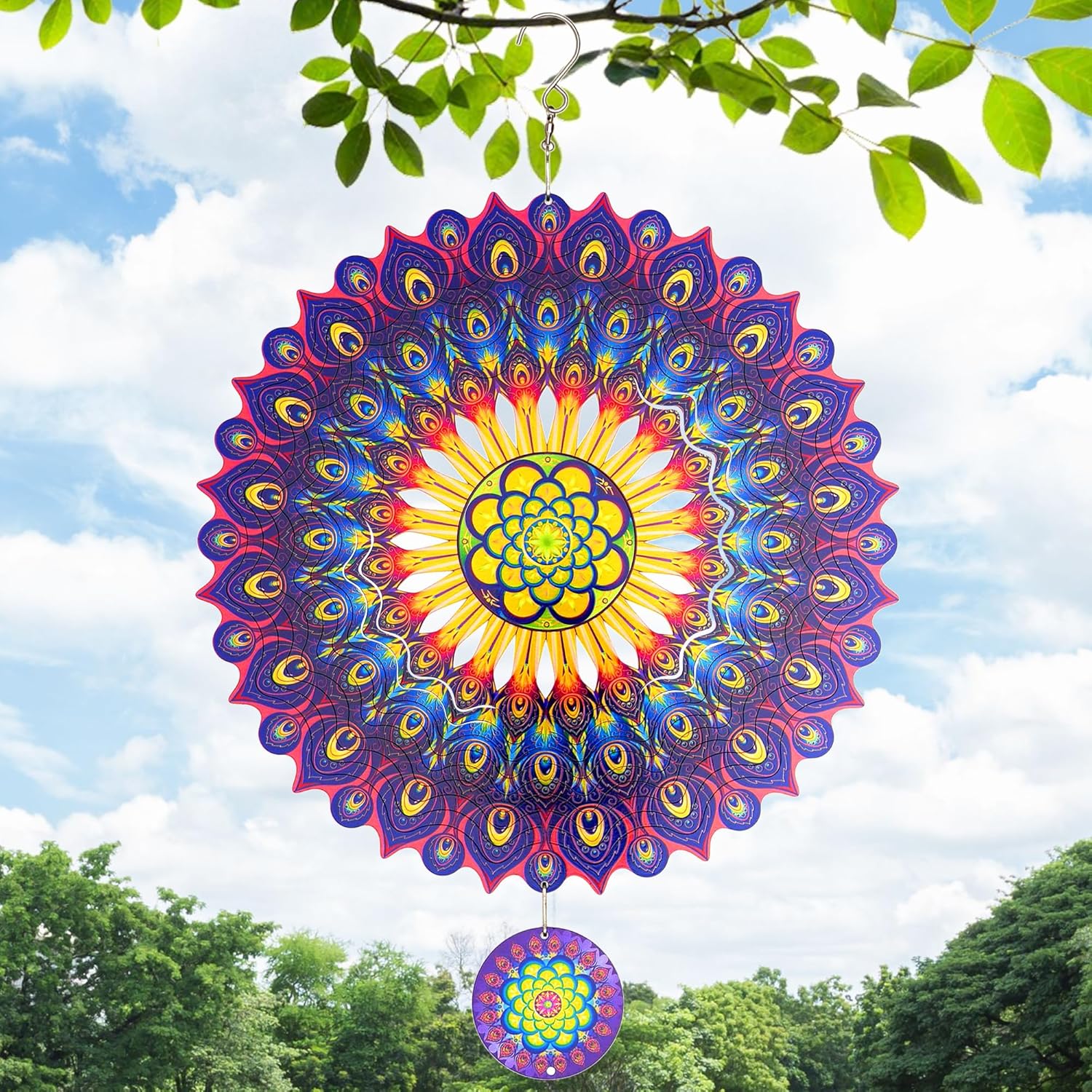 DECOBOLD Mandala Metal Wind Spinner for Yard Garden Decor