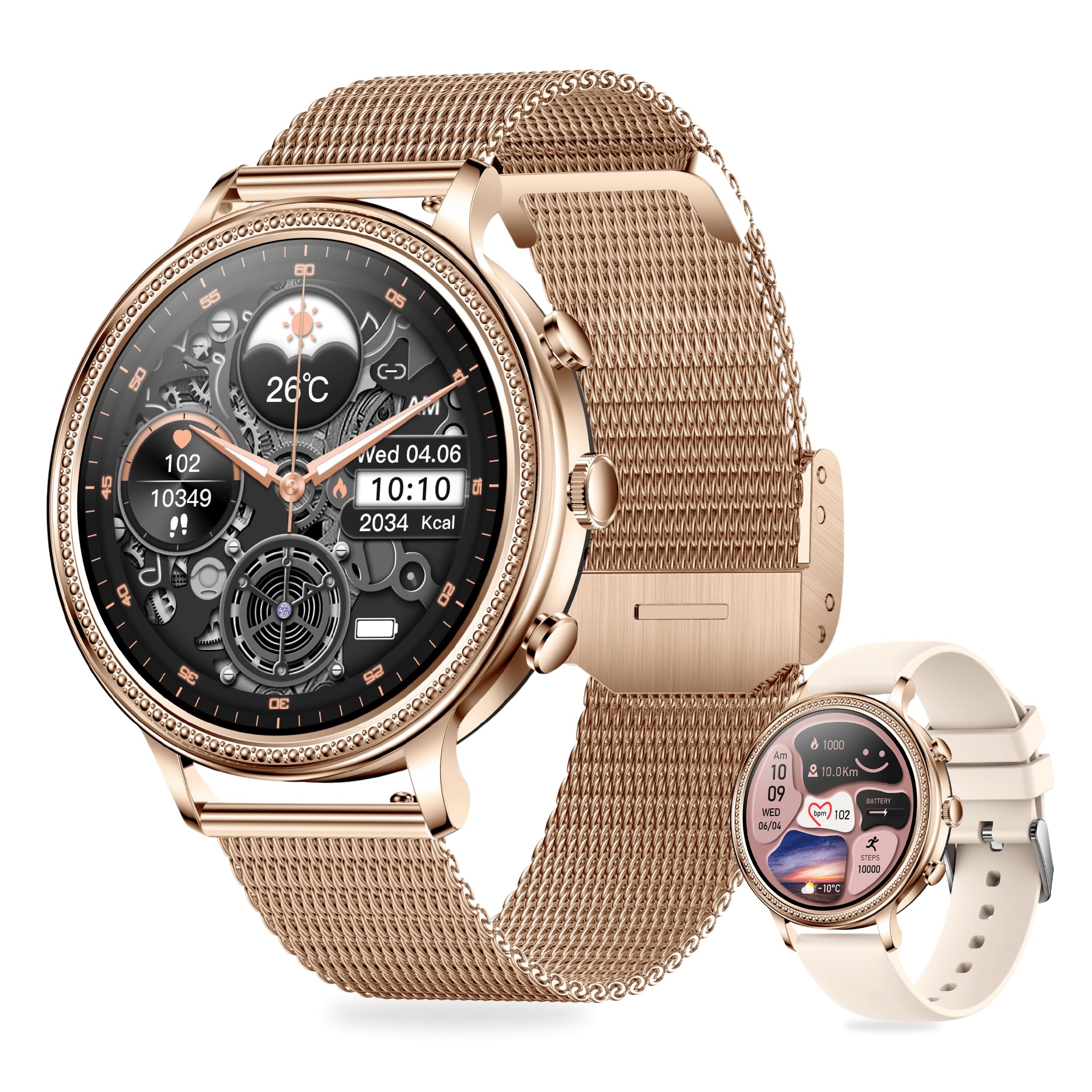 Elegante orologio da donna e da uomo con chiamata Bluetooth, schermo da 1,39 pollici, IPS, impermeabile IP67, Smartwatch, monitoraggio della salute (frequenza cardiaca, tensione, sonno, pedometro),