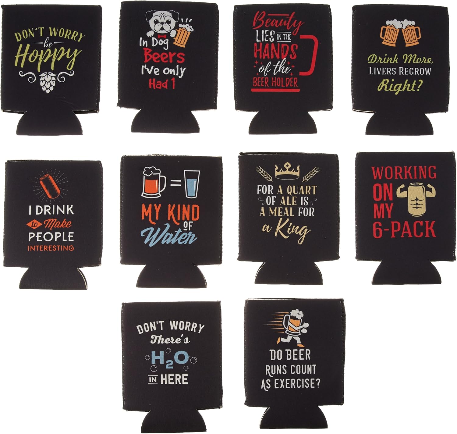 Avery Barn 10 Pack Funny Quotes Neoprene Insulated Beer Can Sleeve Covers