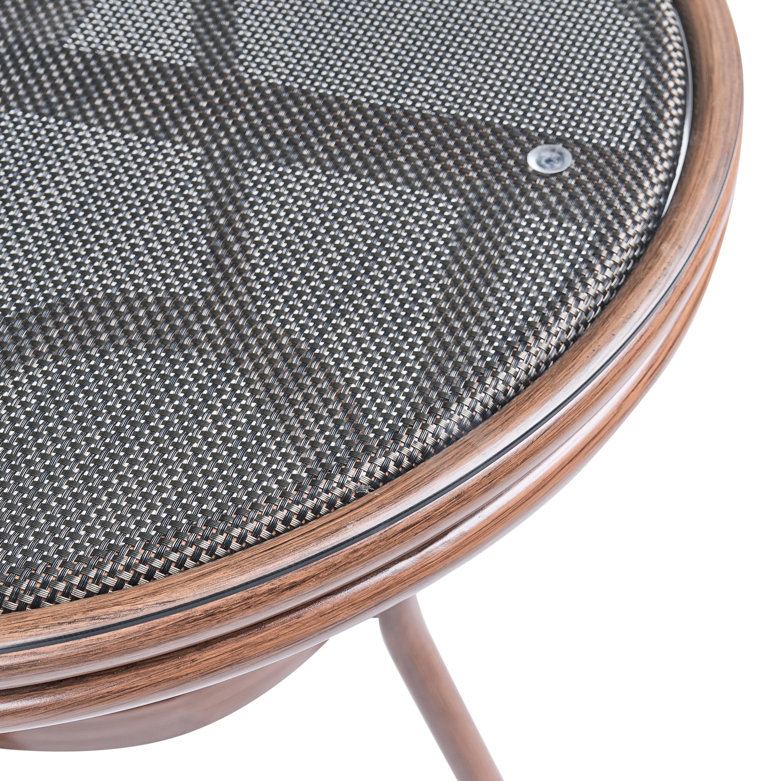 Stół ogrodowy okrągły 70 cm blat szkło hartowane technorattan aluminium szary Rifreddo