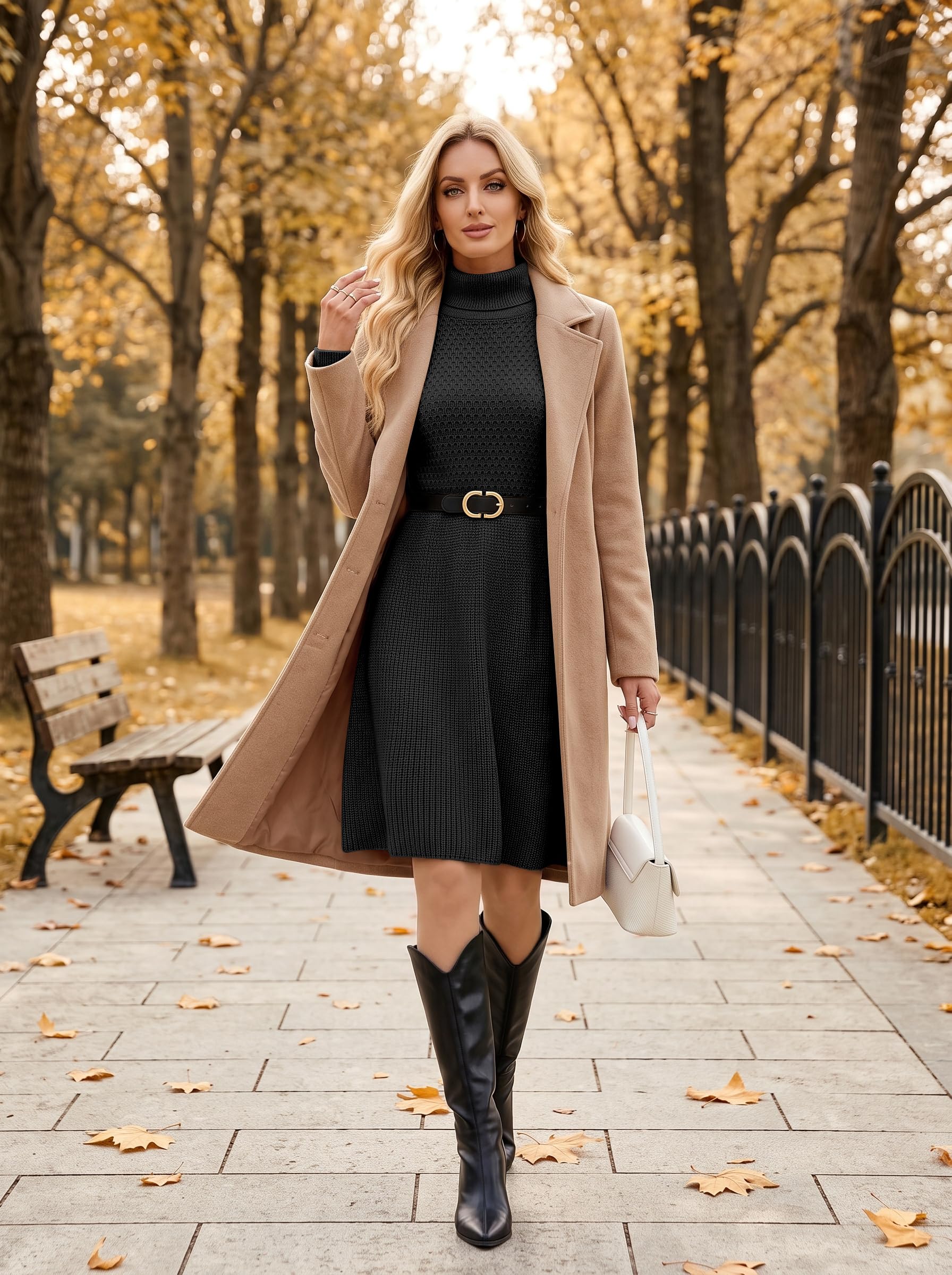 Strickkleid Damen Rollkragen Oversized Langarm Winter Elegant