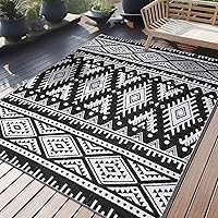 OLANLY 5x8 ft Waterproof Outdoor Rug Reversible Plastic Straw Boho Patio Rug for Deck, RV, Camp, Balcony - Black & White