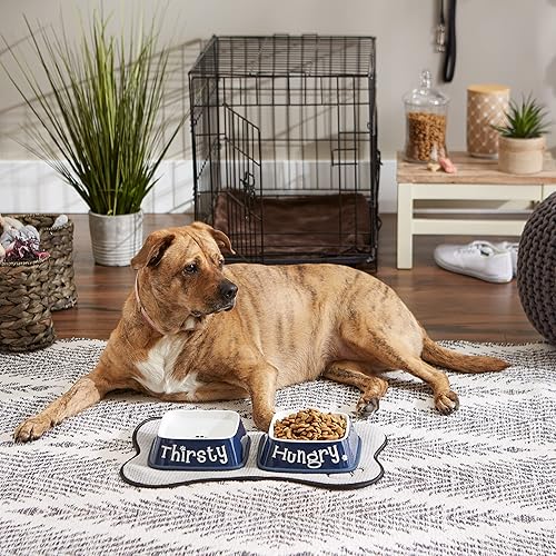 Miniatura 8 de Bone Dry Hungry & Thirsty Pet Bowl, 6.75 x 6.75 x 2, azul náutico, 2 piezas