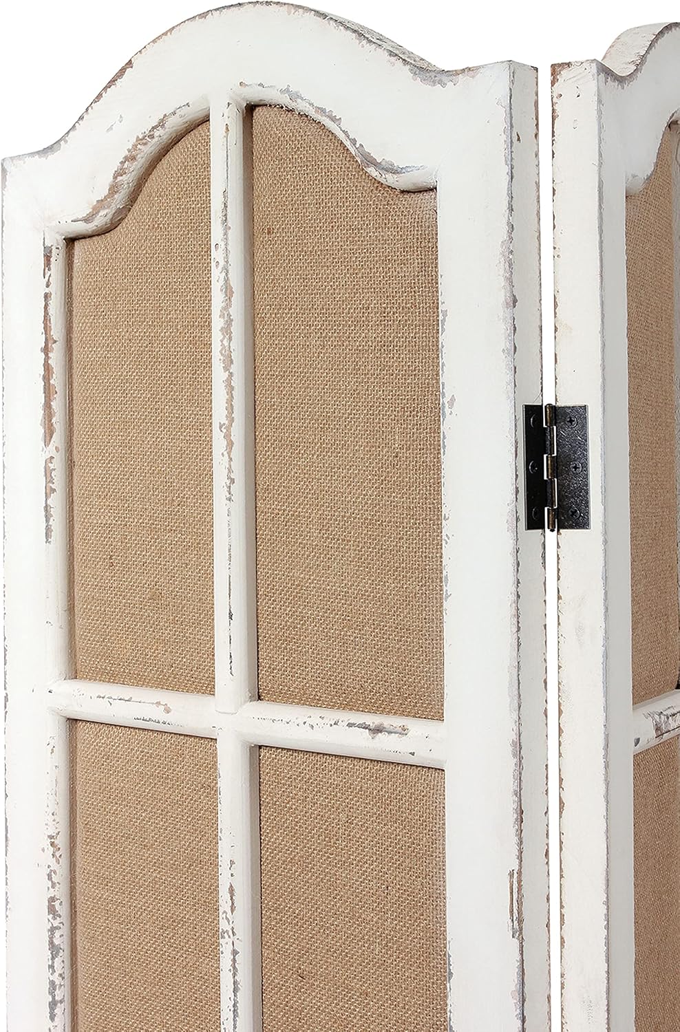 Solid Wooden 3 Panel Room Dividers and Folding Privacy Screens, Handcrafted Rustic 6Ft Tall Room Divider Wall, Wood&Linen Unique Freestanding Room Partition White, Privacy Panel for Bedroom Outdoor