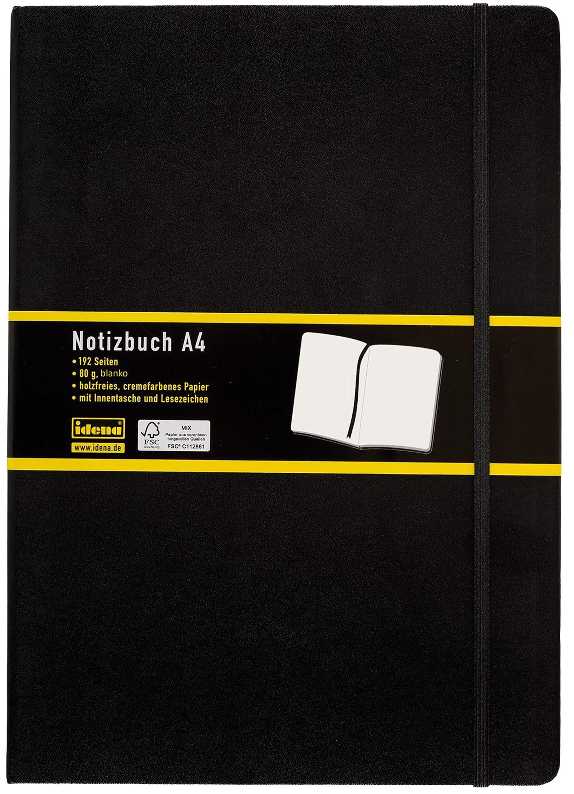 Idena 10053 - Notizbuch DIN A4, 192 Seiten, 80 g/m², blanko, schwarz (10er Pack)