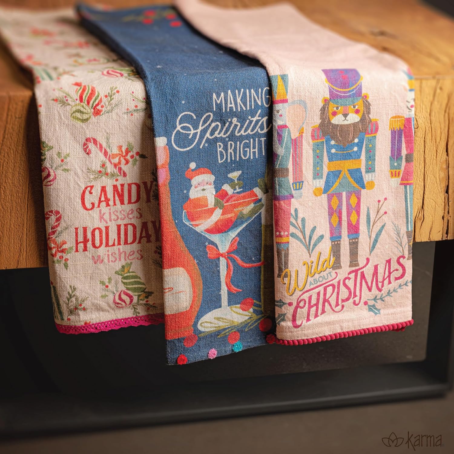 Karma Holiday Tea Towel - 100% Cotton Hand Towels for The Kitchen - Modern Home Decor – Sandy and Bright - Image 3