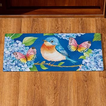 Evergreen Sassafras Bluebird and Hydrangea Switch Mat, Interchangeable Entrance Front Door Mat Indoor and Outdoor Welcome Mat for Entryway, 22" x 10" Non Slip Backing Low Profile Spring Doormat Insert