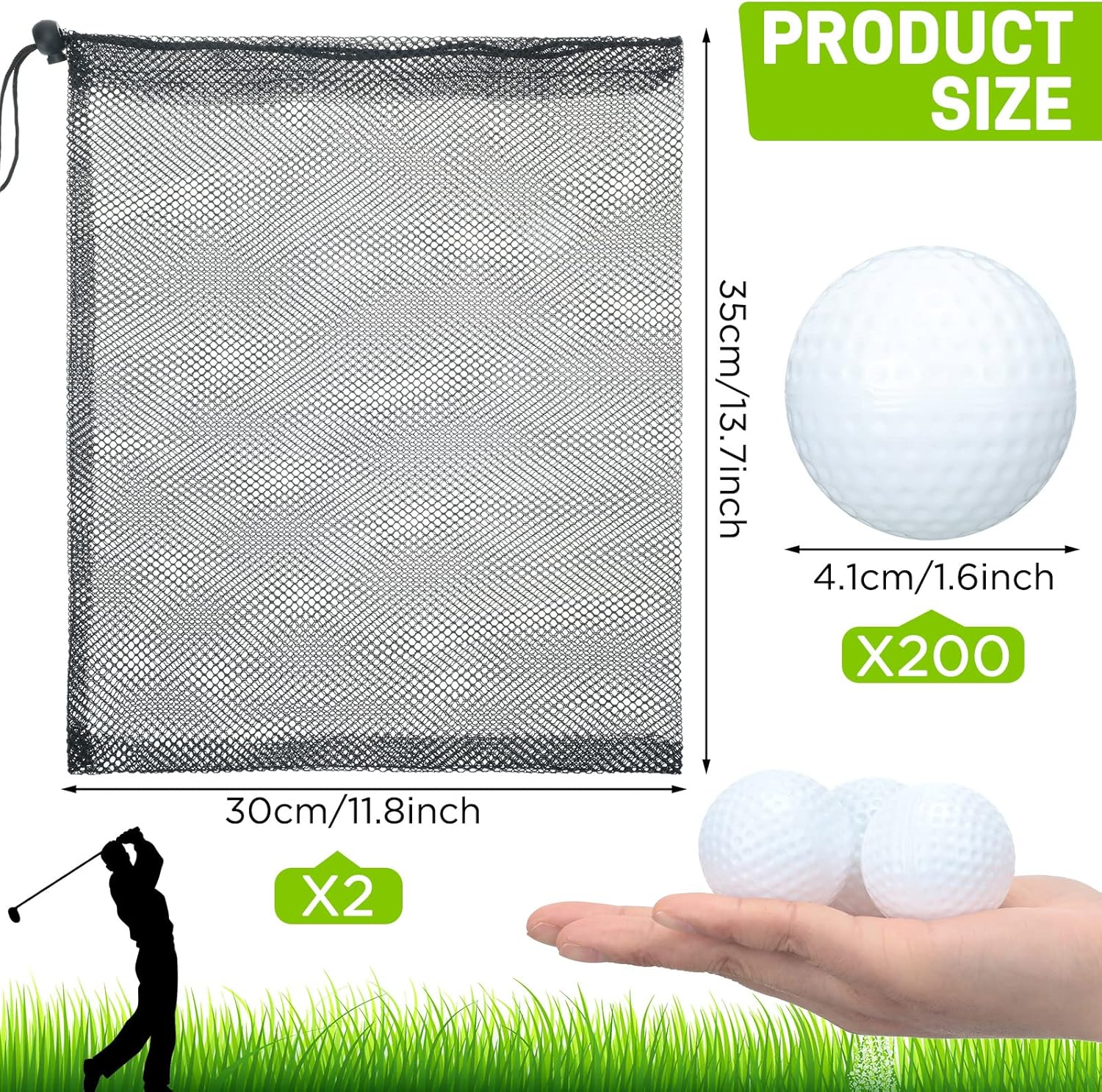 Yunsailing 200 Pcs Plastic Practice Golf Balls Limited Flight Training Golf Balls with 2 Mesh Bags for Indoor Outdoor Backyard Driving Range(White) - Image 2