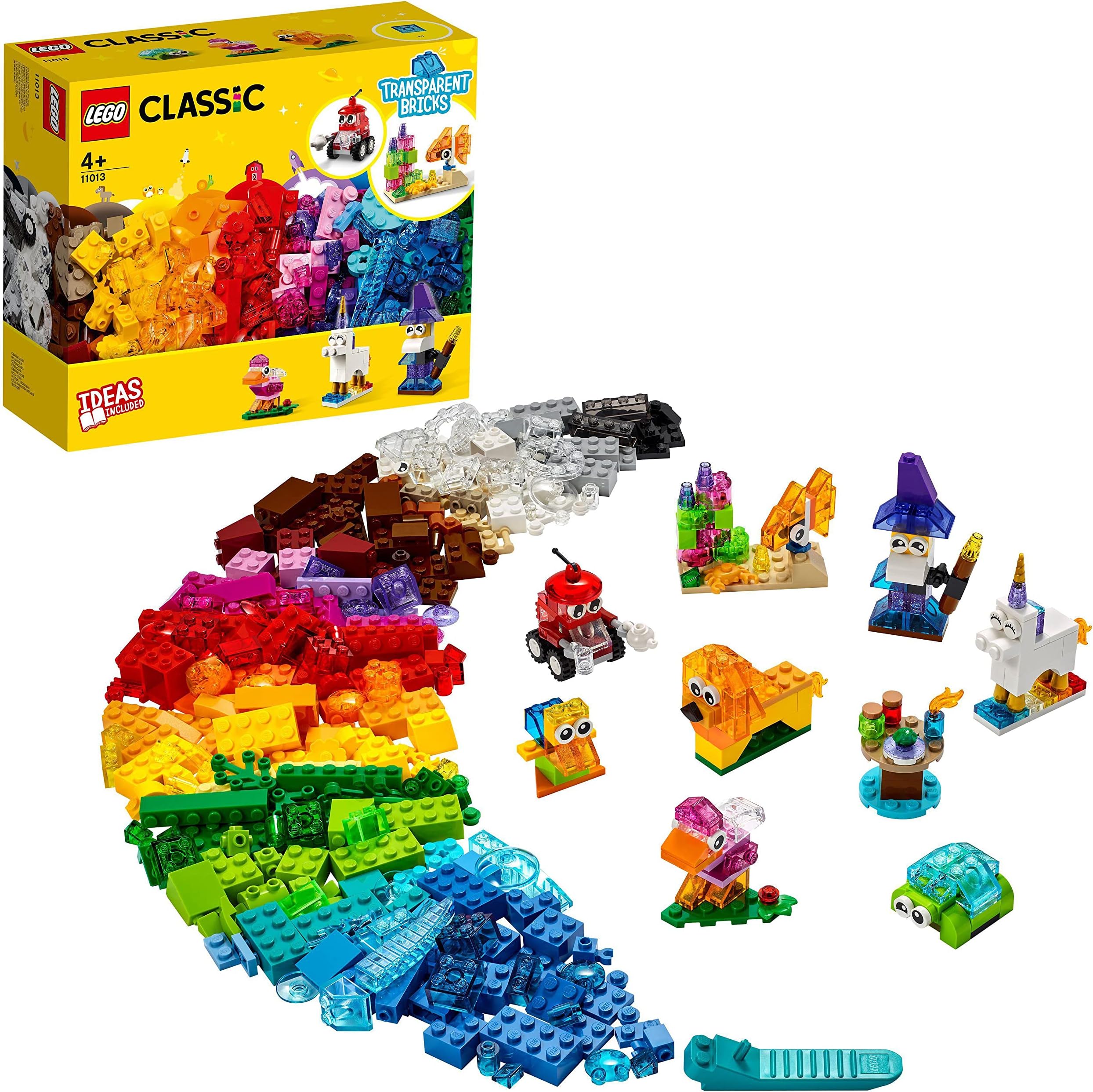 Classic Creative Transparent Bricks Building Set with Animal Figures including Lion and Turtle Toys, Gifts for 4 Plus Year Old Kids, Girls & Boys 11013