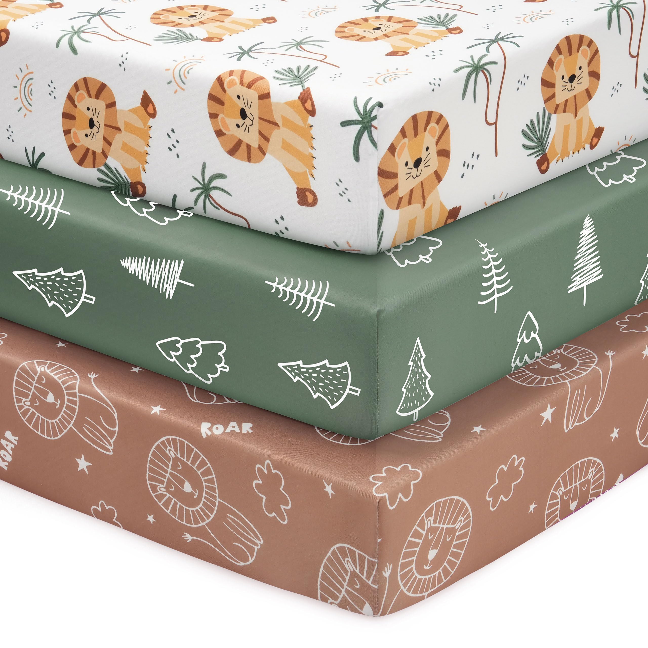 FIEMOL Cot Bed Sheets 140 x 70cm Fitted, 3 Pack Baby Cot Sheets, Ultral Soft & Silky Smooth Microfiber Toddler Bed Sheets Brown Lion โ image 1