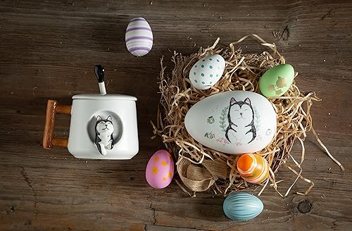 Miniatura 31 de DIHOclub Taza de café de cerámica con tapa y cuchara a juego, taza con diseño de husky 3D para jugo de té, leche y chocolate, bonita taza