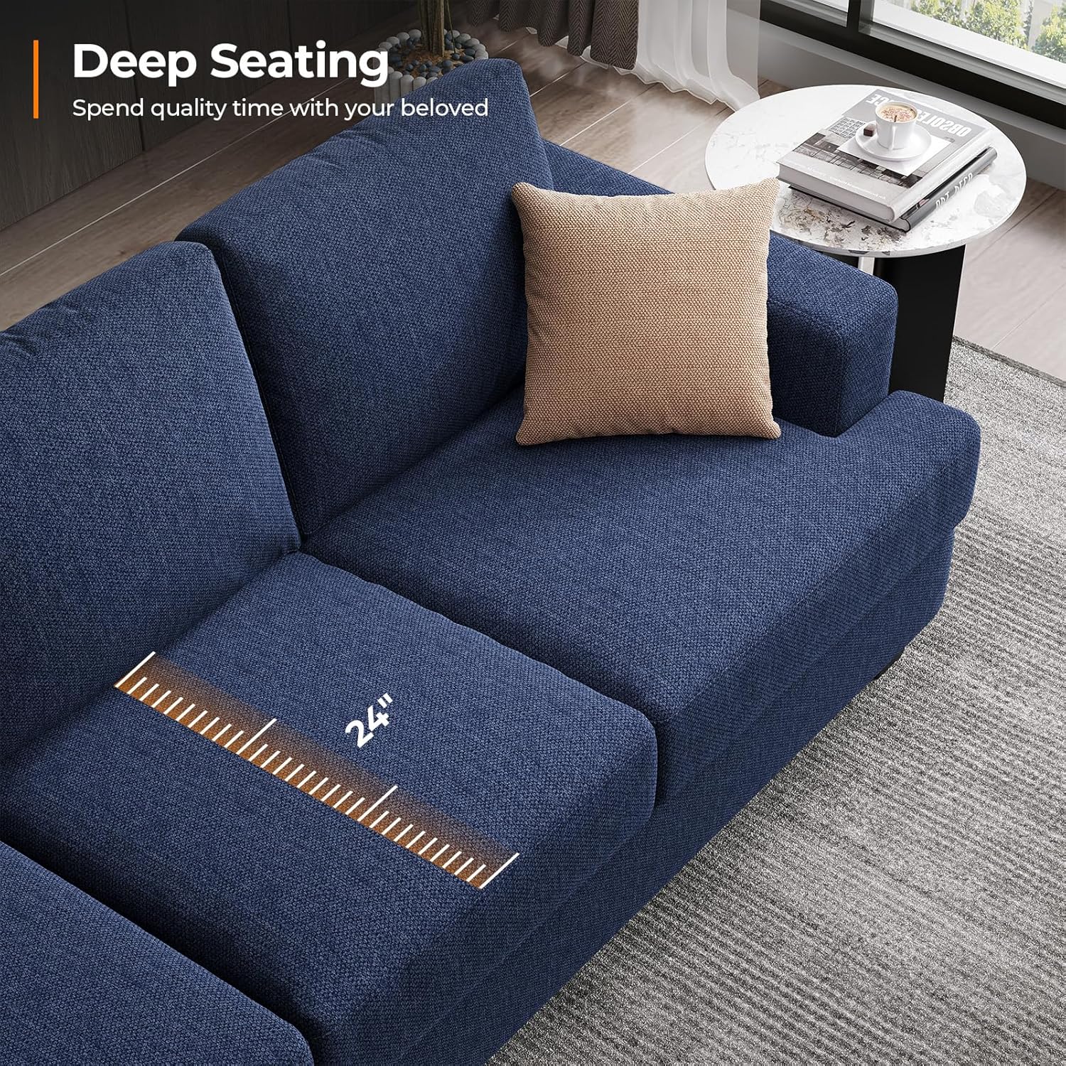 COPIAE 89 Inch Sofa with Extra Deep Seats Oversize, 3 Seater Sofa for Living Room,Modern Couch and Sofa, Comfy Armrests and Seats and Backrests, Easy Installation, Navy Blue