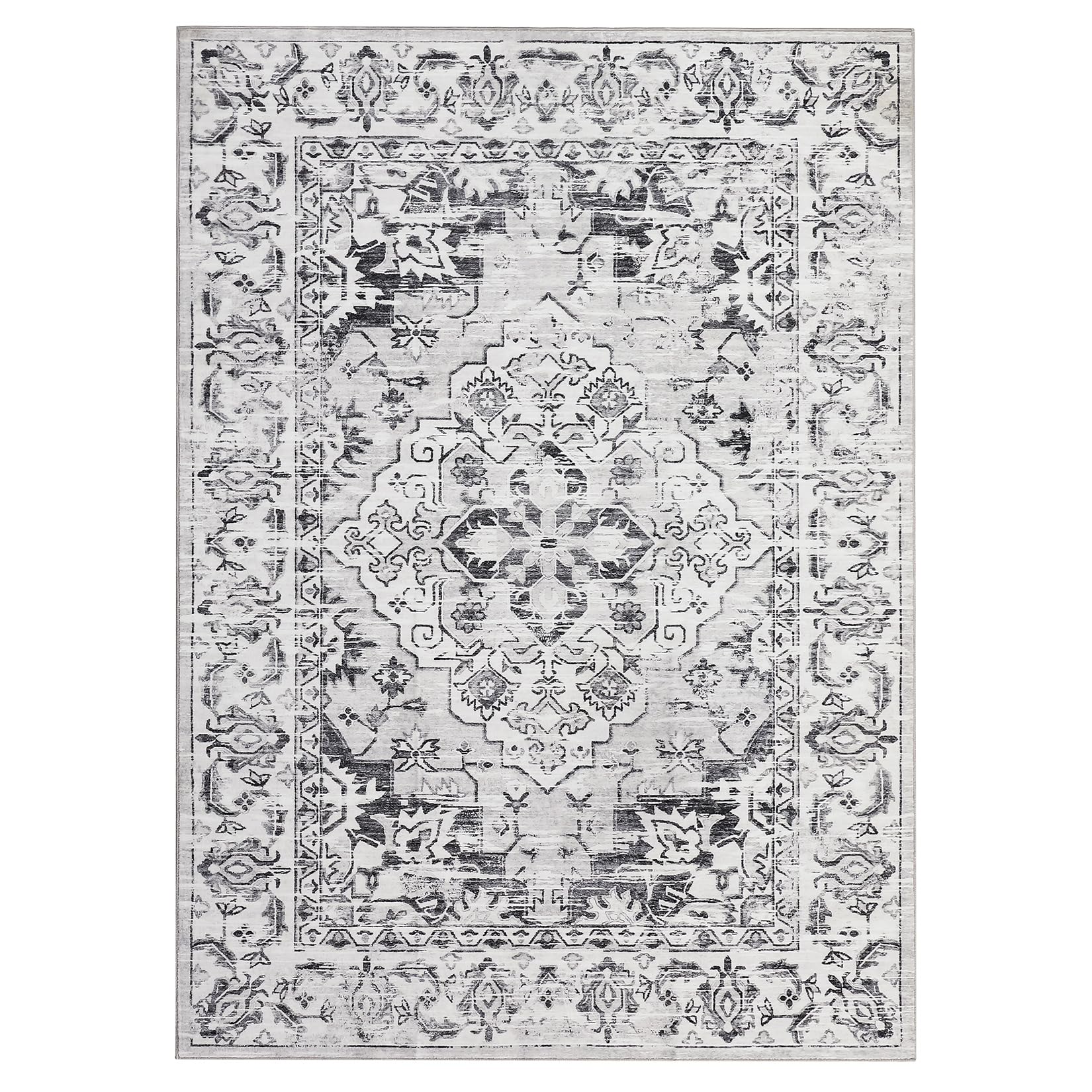 CAROMIO Boho Washable Rug for Living Room, 5x7 Area Rugs Non Slip, Grey Large Carpet for Kitchen Bathroom Bedroom Entryway Laundry Living Room