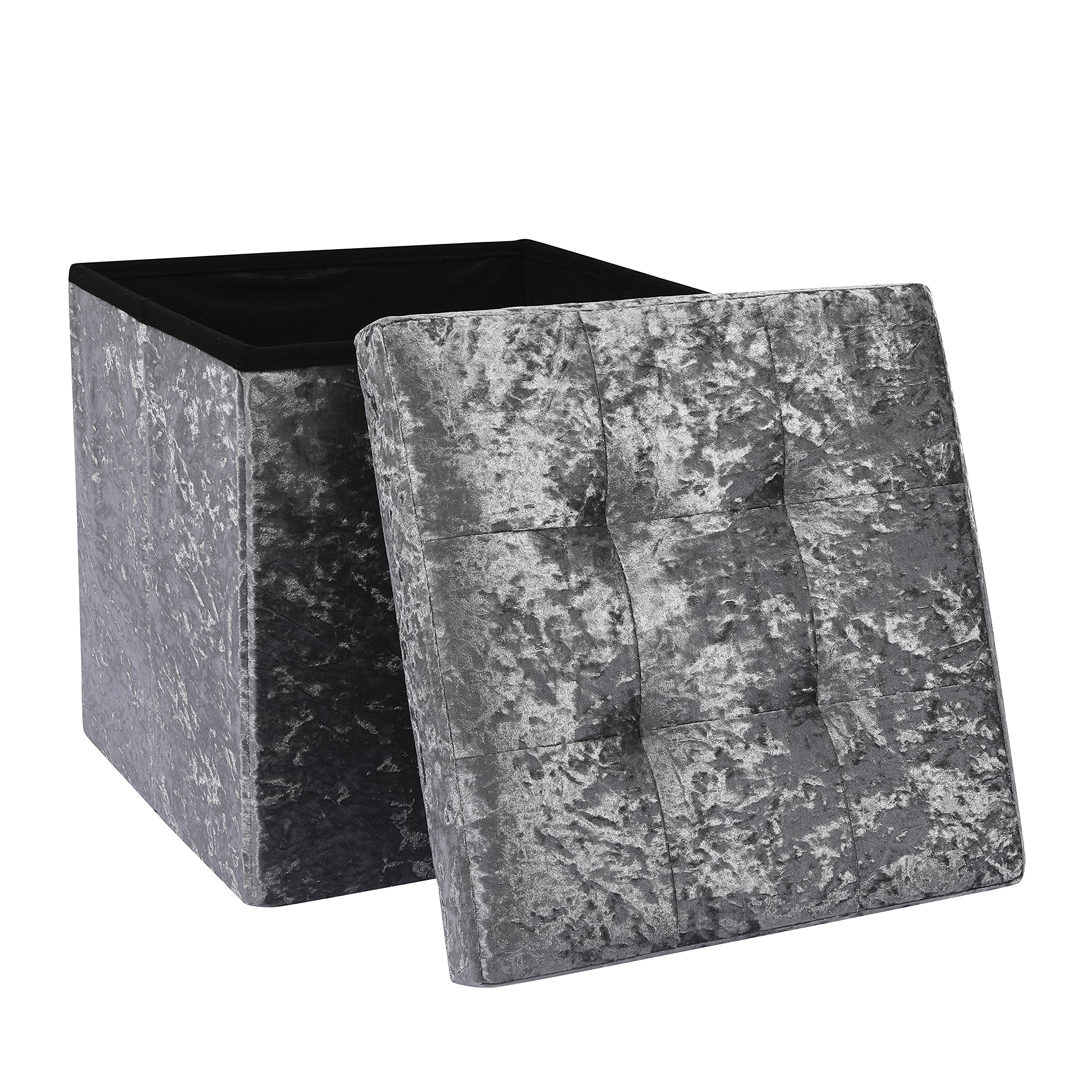 AKA Storage Ottoman, Padded Foldable Bench, Chest with Lid, Holds up to 300 kg, for Bedroom, Hallway, Living Room (Dark Grey Velvet, 38cm x 38cm x 38cm) — image 1