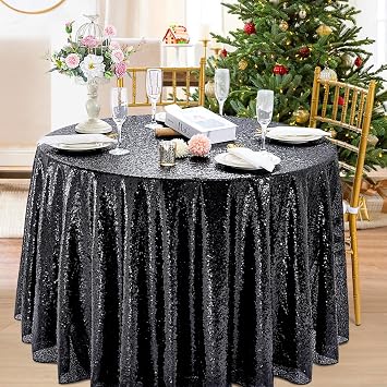 B-COOL 90 Inch Round Tablecloth Black Sequin Table Cloth Glitter Table Cover for Holiday Banquet Dining Wedding Halloween Christmas Party Decoration