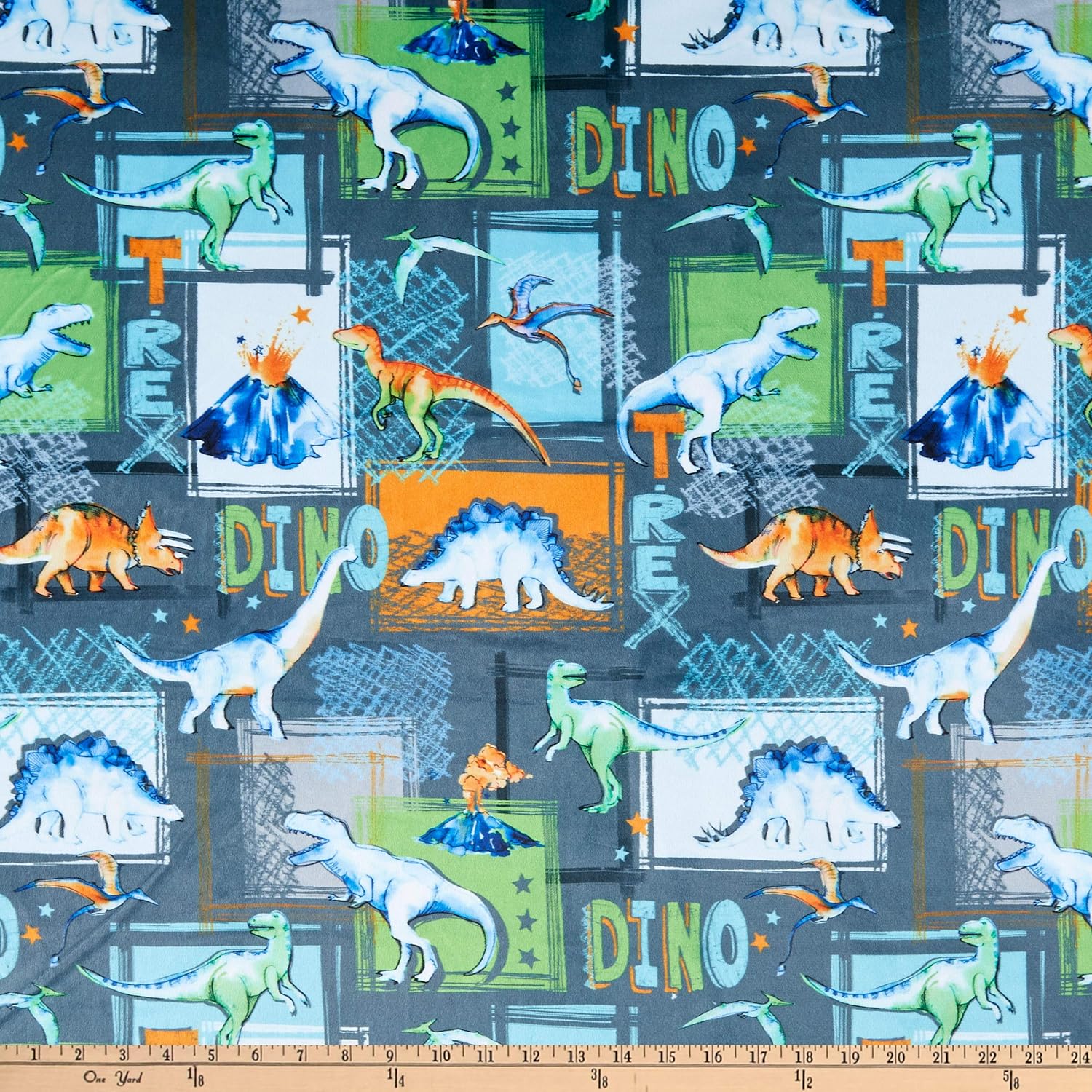 Shannon Digital Minky Cuddle T-Rex Graphite, Fabric by the Yard