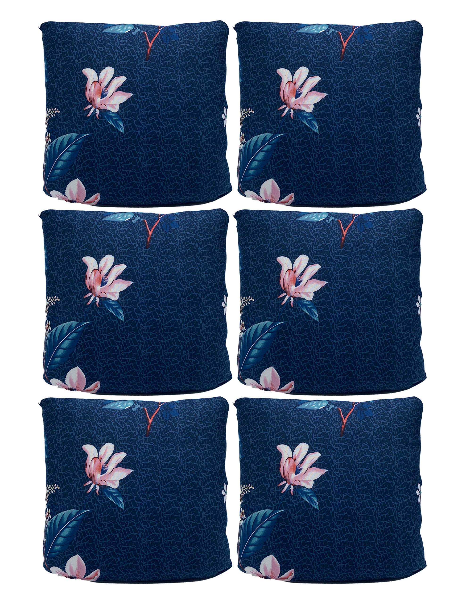 House of Quirk Polyester Throw Cushion Cover For Sofa Decorative (16.5x16.5 inch, Pack of 6, Dark Blue Lotus)