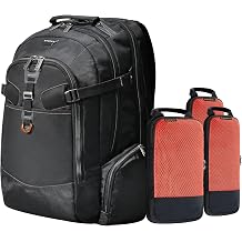 EVERKI Business Laptop Backpack for Men & Women + Compressible Packing Cube Set of 3 2 S & 1 M, 40L Capacity, XL Laptop Compartment, 180 Degree Fold-Out Design, Work & Gaming Laptop Bag w Rain Cover