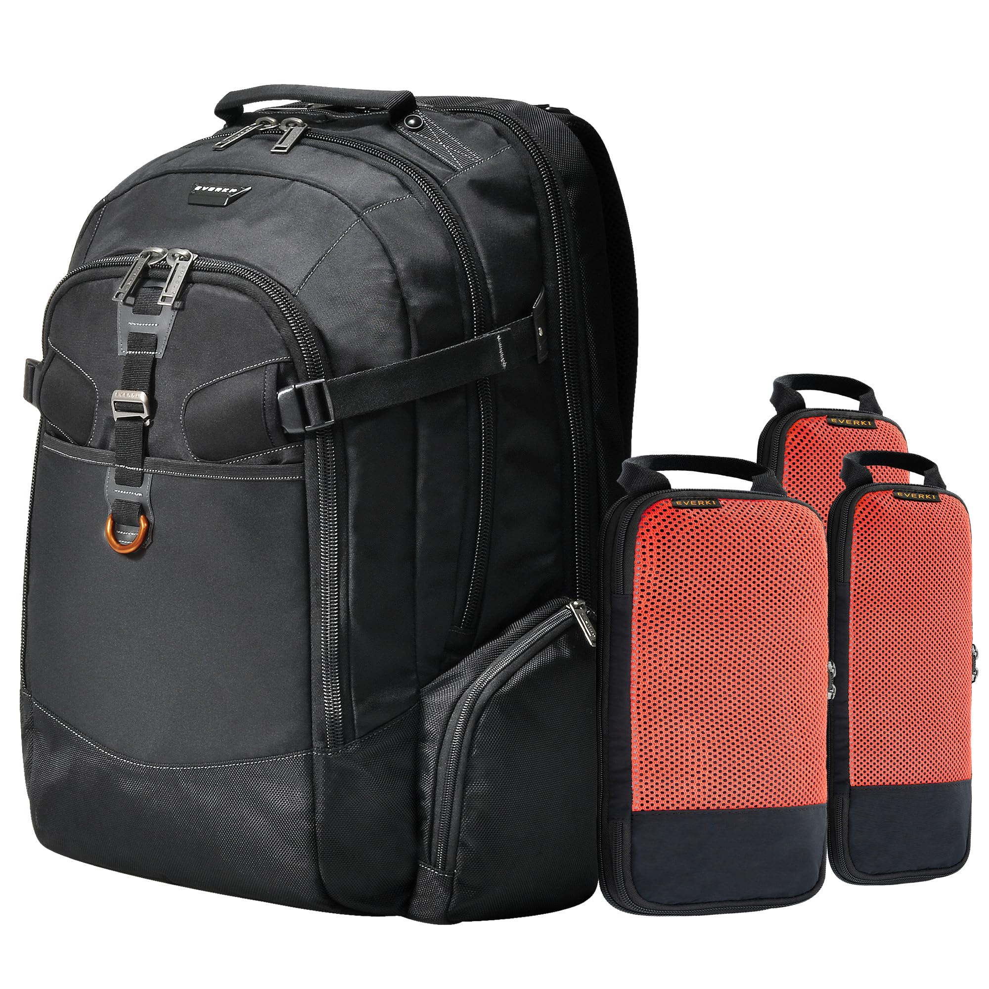 Everki Business 120 Laptop Rucksack mit Regenschutz & 3-teiligen Kompressions-Packwürfeln – 40L Kapazität, 180° Klapp-Design, gepolstertes Fach, leichter Reiseorganizer