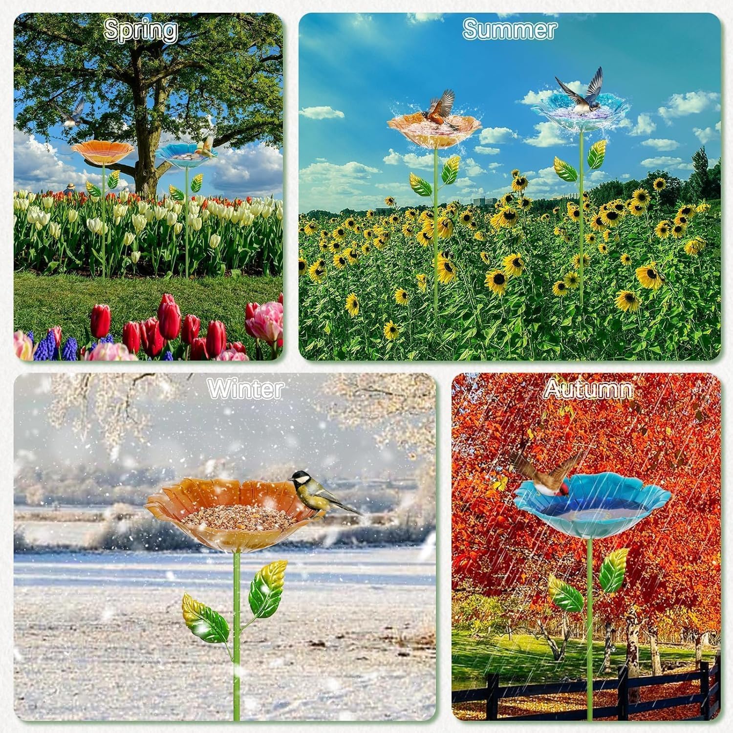 Vogeltränke für den Garten, 2er Set Metall Vogelbad Blume, 27cm Ø Großes Vogelbecken, Frostfest & Wetterfest, Stehende Wassertränke für Wildvögel, Dekorative Blumen Vogeltränke für Garten Hinterhof