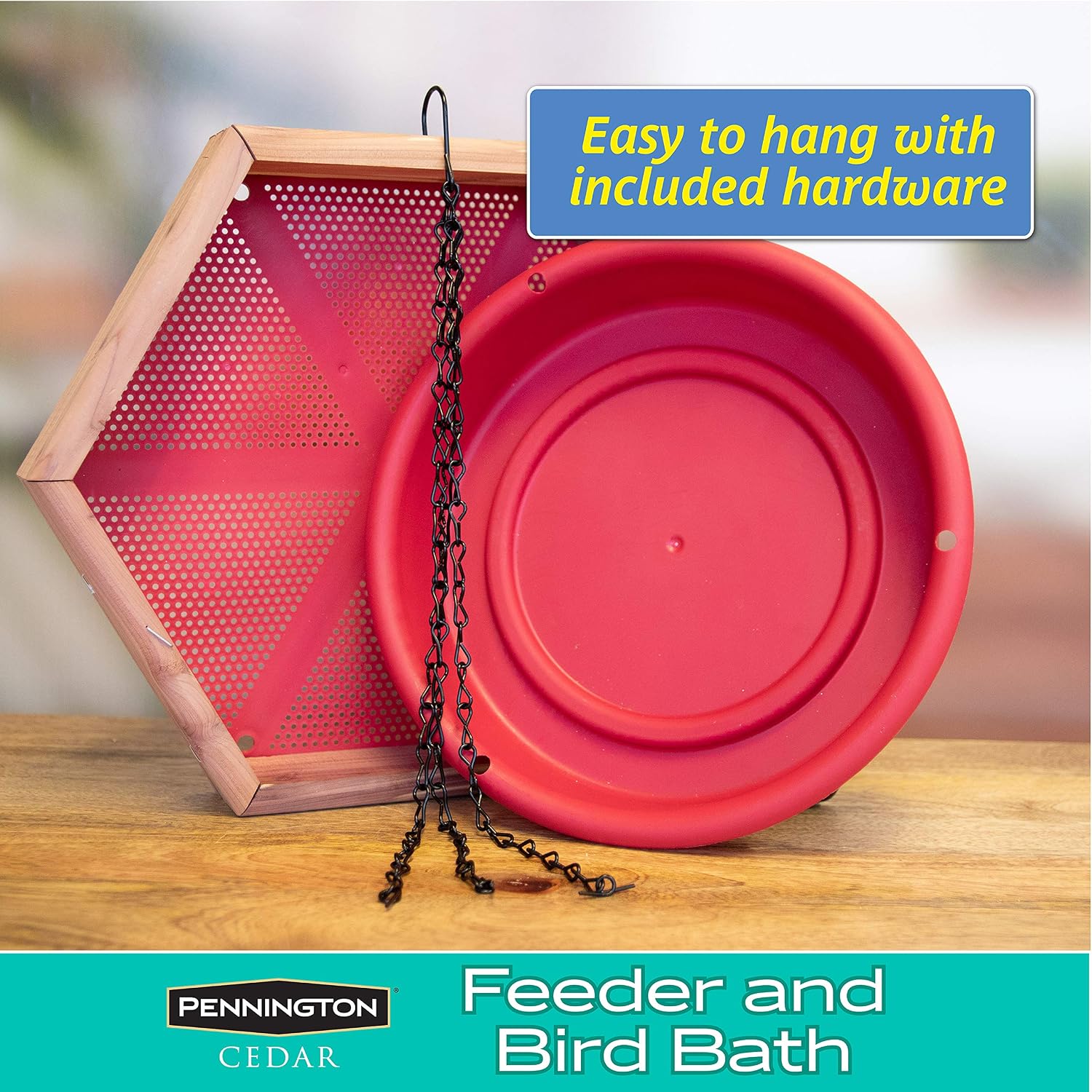Pennington 100509196 Cedar Hanging 2 in 1 Bird Bath & Feeder, 4 LBS
