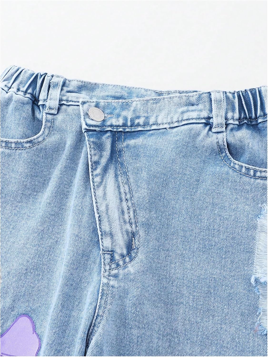 WDIRARA Girl's Cute Bow Print Ripped Jeans Elastic Waist Wide Leg Baggy Demin Pants