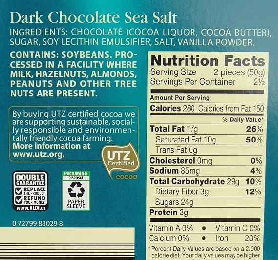 Boxed 6 Pack ~Dark Sea Salt~ Moser Roth Fine German Chocolate Bar ~ With Bonus Sample!