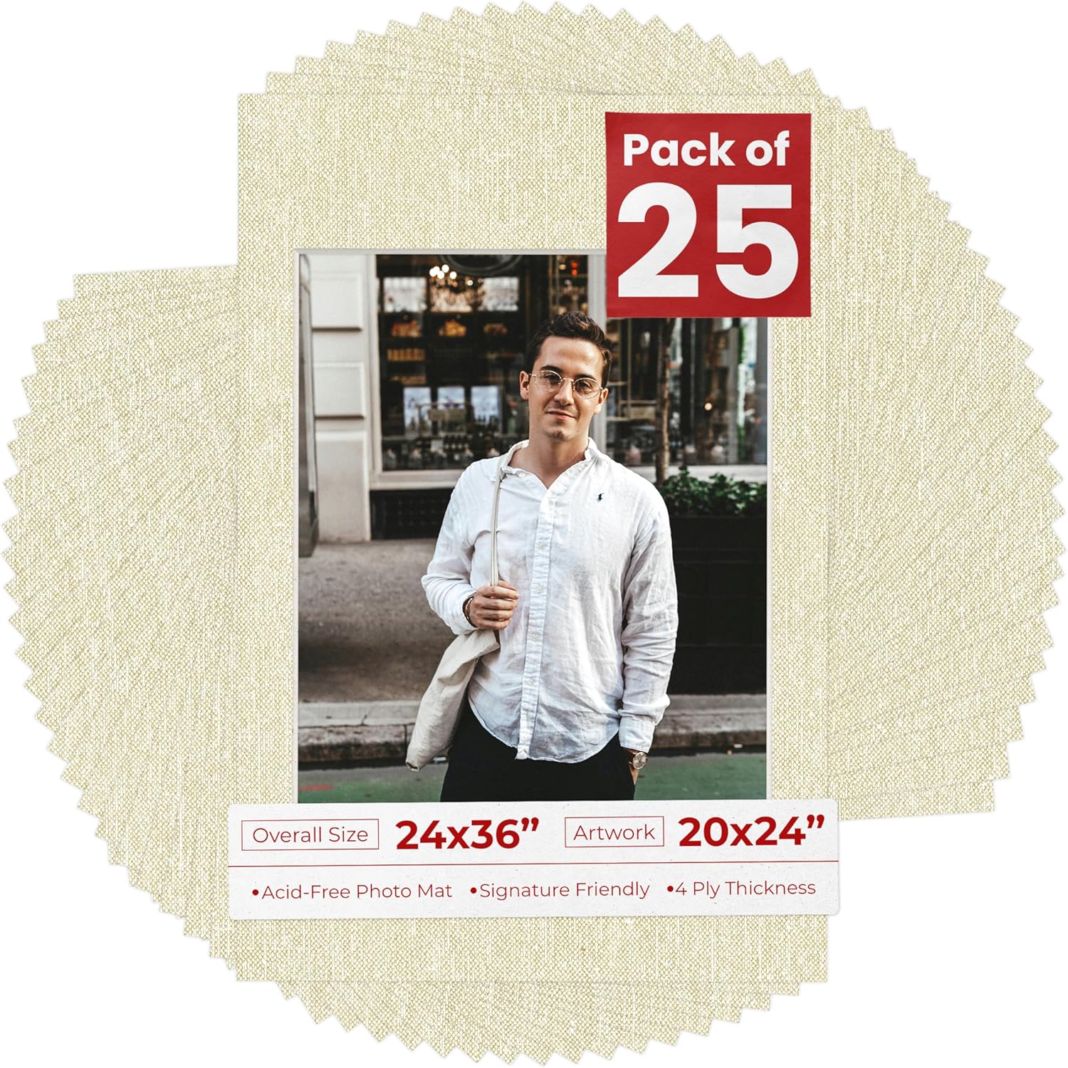 Poster Palooza Pack of 25 Acid Free 24x36 Mats Bevel Cut for 20x24 Photos - Fresh Linen Canvas Precut Matboards For Pictures, Photos, Framing - 4-ply Thickness