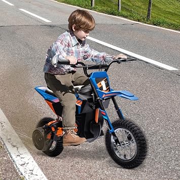JoyWheel 24V Dirt Bike for Kids, 250W Motor 13.6MPH Fast Speed Kids Electric Dirt Bike, Electric Off-Road Motorcycle with Rear Wheel Suspension, Leather Seat, Metal Suspension, Blue