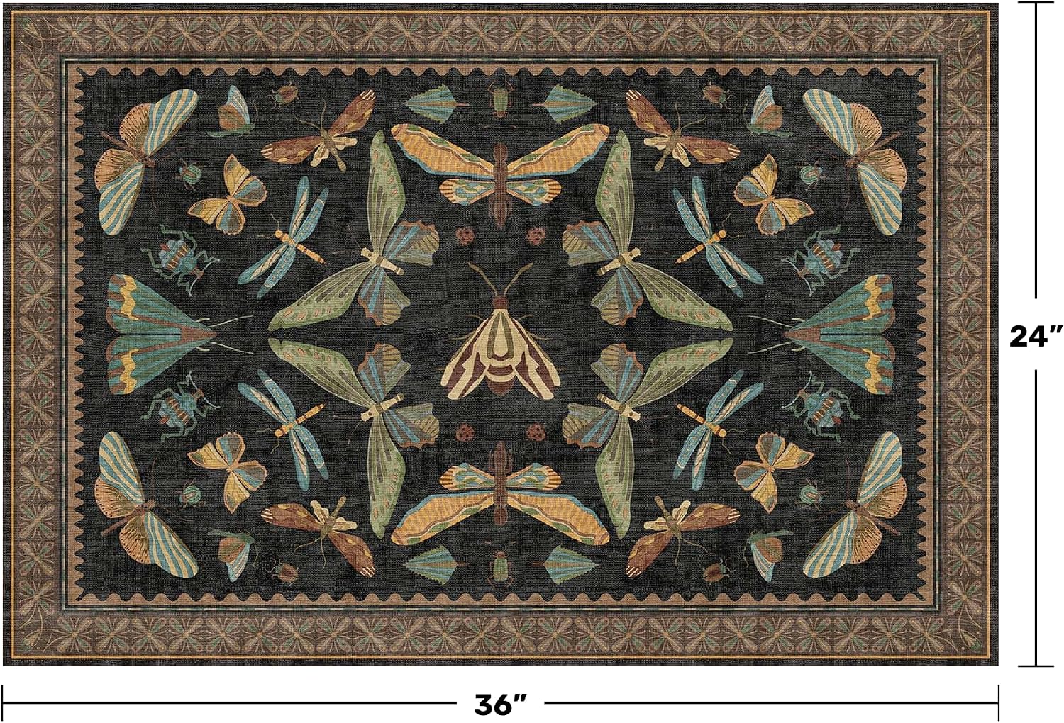 Small Black Entryway Rug - 2x3 Front Door Rug Indoor Entrance, Small Carpet for Kitchen Floor, Bathroom, Powder Room, Washable Low Pile Non Slip, Insect Print Home Décor