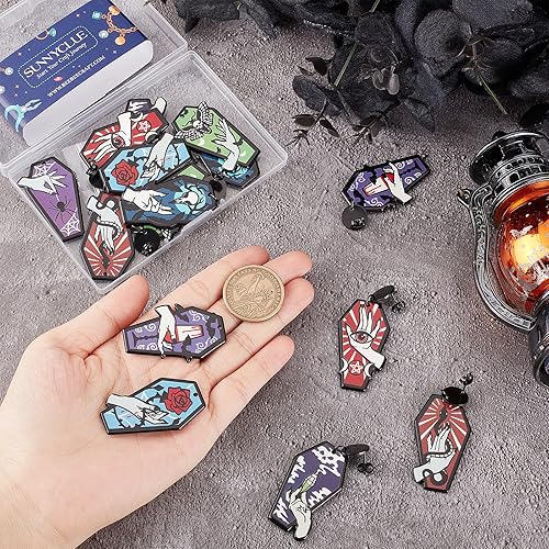 Miniatura 3 de SUNNYCLUE 1 caja de 52 piezas DIY 8 pares de dijes acrílicos de estilo gótico para Halloween, kit de iniciación, dijes de polilla, dije de serpiente