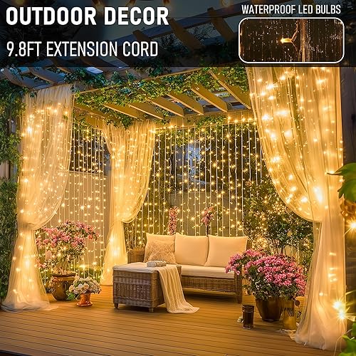 Vista 5 de Dazzle Bright-Guirnalda de 300 luces LED navideñas para cortinas colgantes, enchufables pexteriores, ventanas, paredes, bodas, patios, interiores