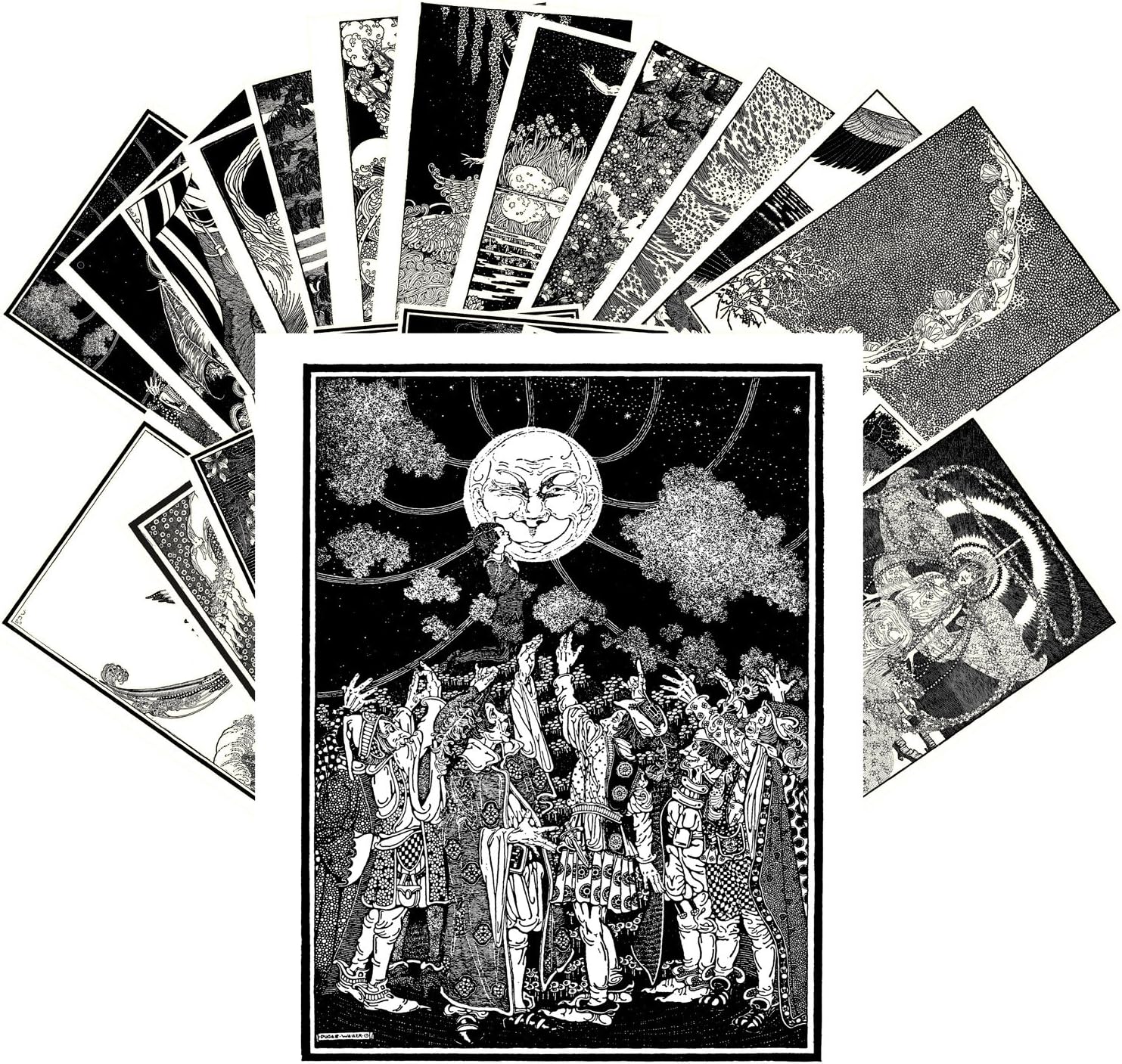 PIXILUV Vintage PostCards 24 pcs Fantasy Scenes Vintage Book Engraving Illustration