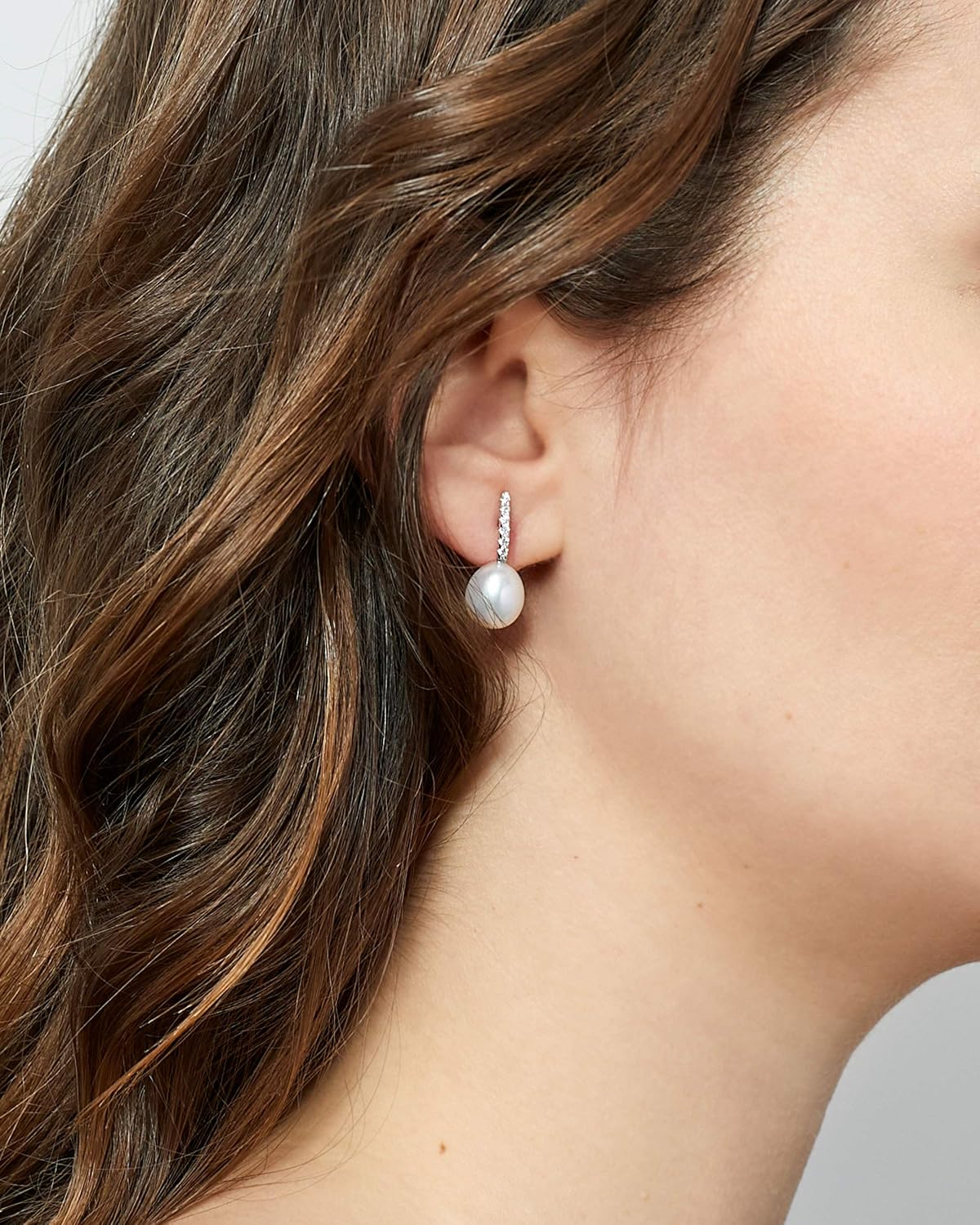 Women Pearl Earrings Freshwater Cultured Pearls Drop Shape by SECRET & YOU | Rhodium-plated Sterling Silver 925.