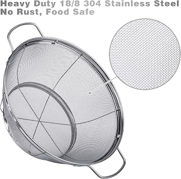 3 Pack 18 / 8 غرابيل كولاندر من الفولاذ المقاوم للصدأ (5 -Quart و 4 -Quart و 3 -Quart) ، وسلال شبكة مصفاة مع مقابض وقاعدة تقييد للتوتر أو التصريف أو الشطف أو البخار