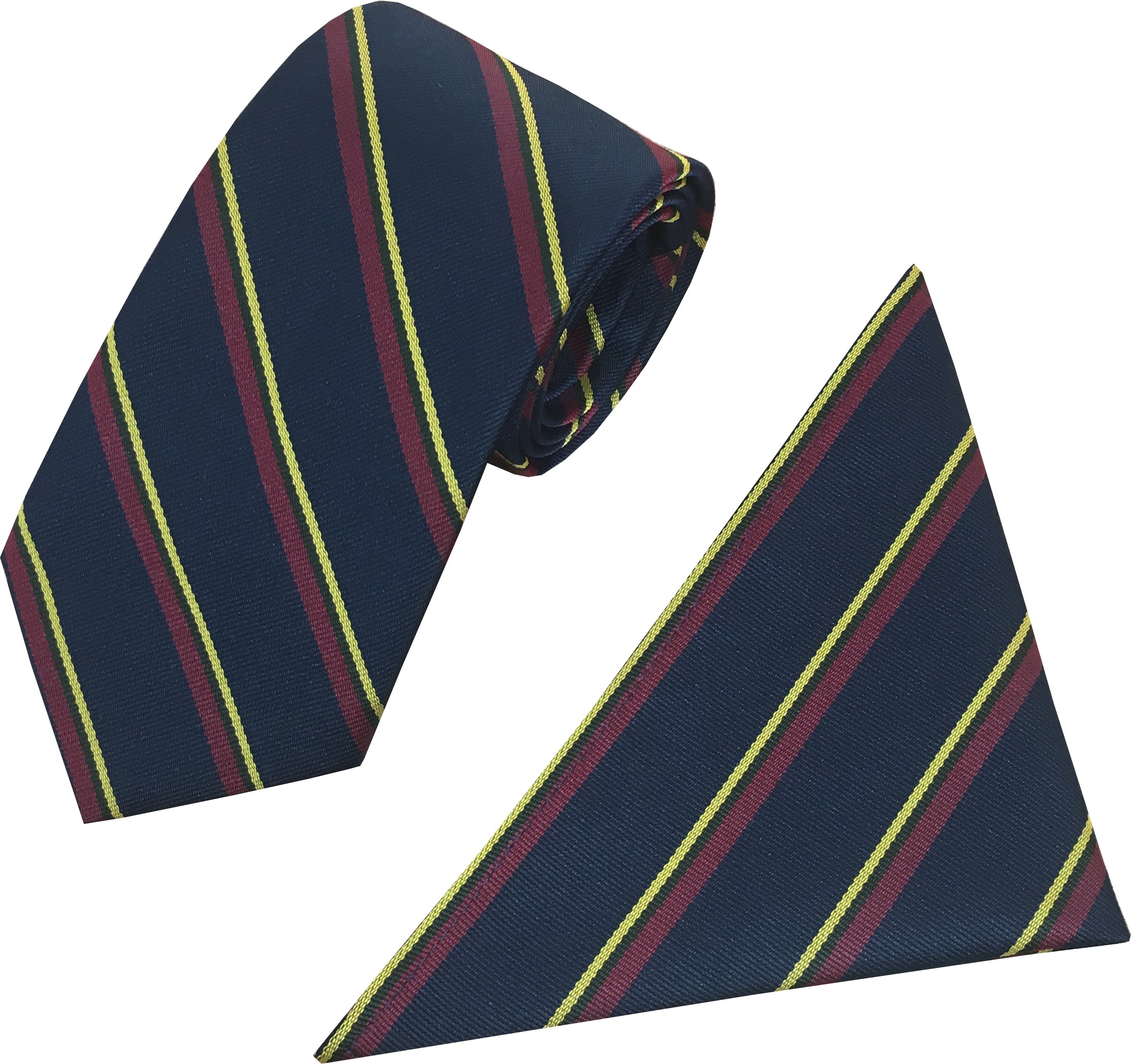Great British Tie Club Men's Navy, Maroon, Green, Yellow Royal Marines Regital Tie & Hanky Set