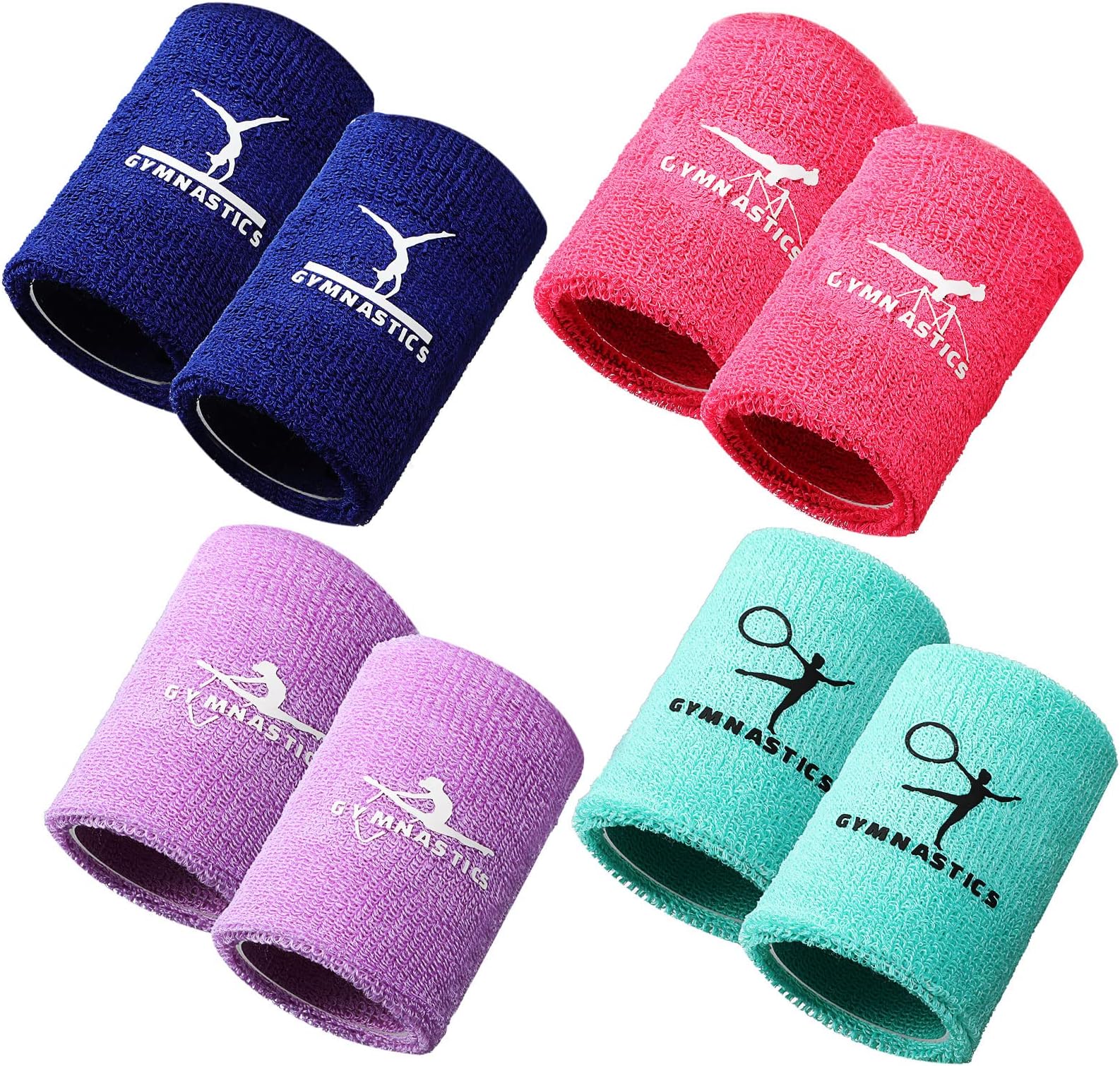 Gymnastics Wristbands for Grips, 4 Pairs Colorful Girls Polyester Cotton Wrist Bands Sweat Band, 3.15 x 3.94 Inches, Pink
