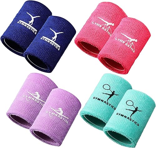 Charniol Pulseras de gimnasia para agarres, 4 pares de muñequeras coloridas de poliéster y algodón para niñas, 3.15 x 3.94 pulgadas, color rosa