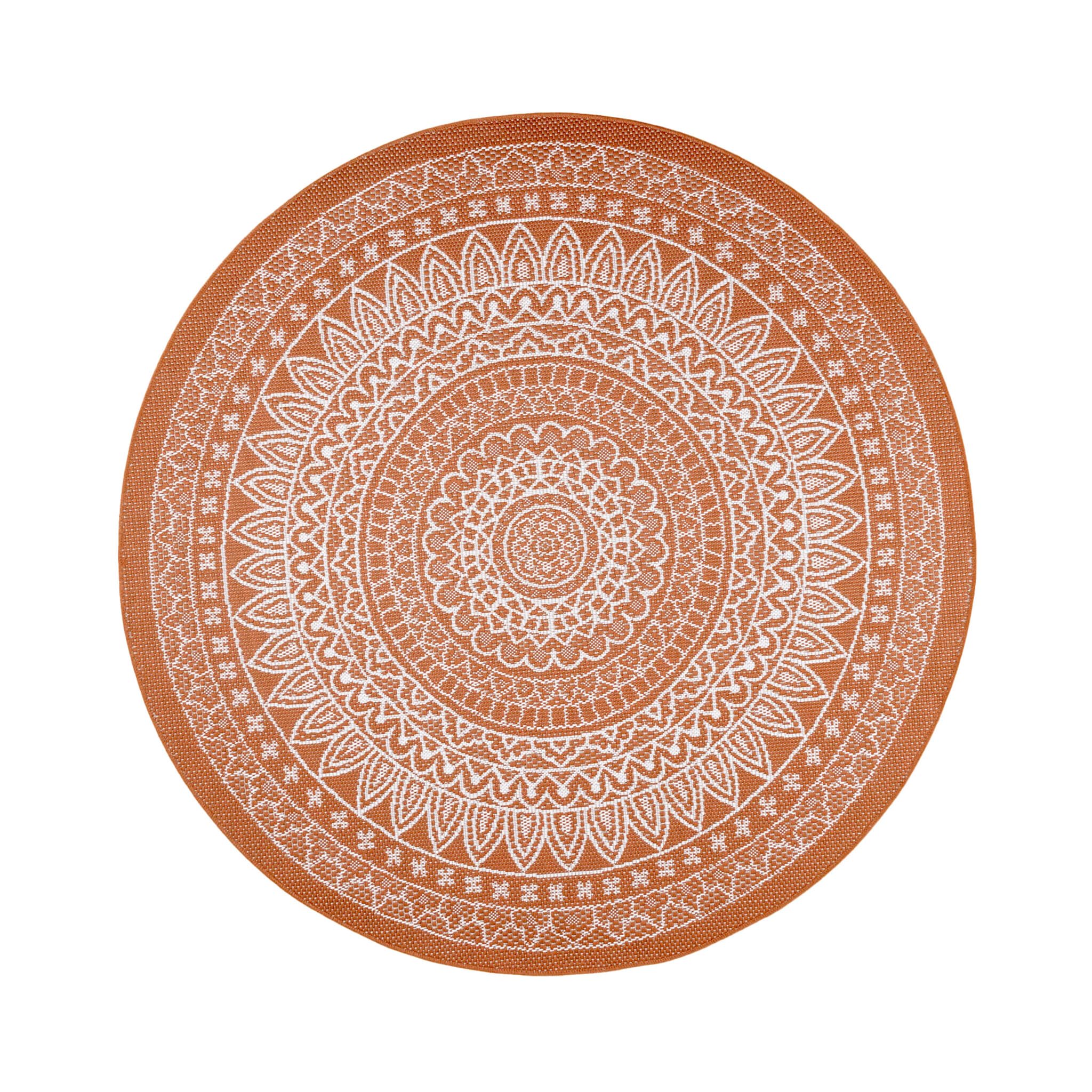 FRAAI | Home & Living Tapis d'extérieur Rond - Summer Azteca Terracotta - Ø 100 cm - Tapis Exterieur Resistant Pluie - Rond - Terrasse, Jardin, Balcon | Résistant aux intempéries - Synthétique - Polypropylène - Balcon, Jardin/Terrasse - Tapis d'extérieur