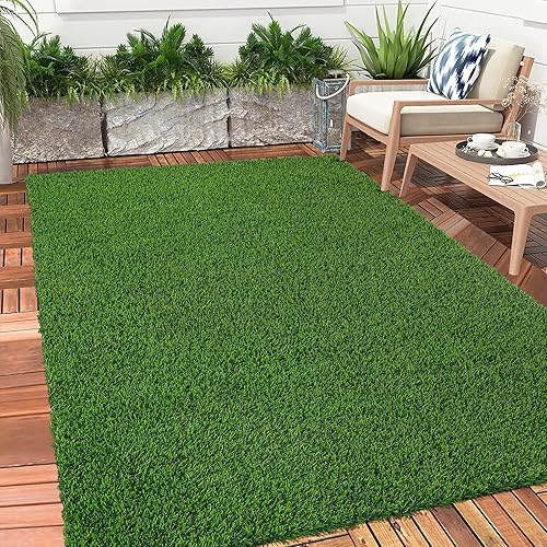 Miniatura 2 de Bsmathom Alfombra de césped artificial para interiores y exteriores, alfombra de césped para perro de 3 x 5 pies con agujeros de drenaje, césped