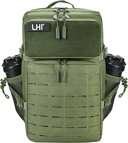 Miniatura 15 de LHI - Mochila táctica militar para hombre, 25/45 L, mochila grande Molle del ejército, mochila de asalto de 3 días, para senderismo, con 2-Plateado