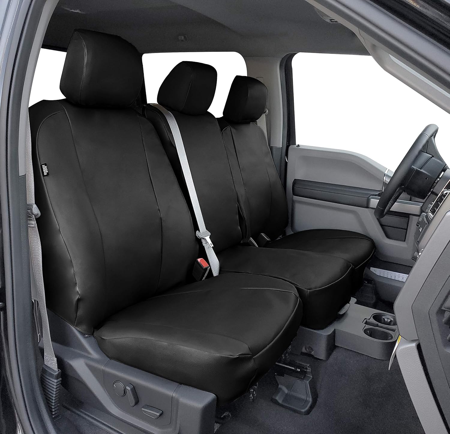 549PR1957 Custom for 2015-2020 Ford F150 Super or Crew Cab Models Front Row 40/20/40 Split Bench w/Console w/Mid Cushion Storage Seat Cover Faux Leather, Grey