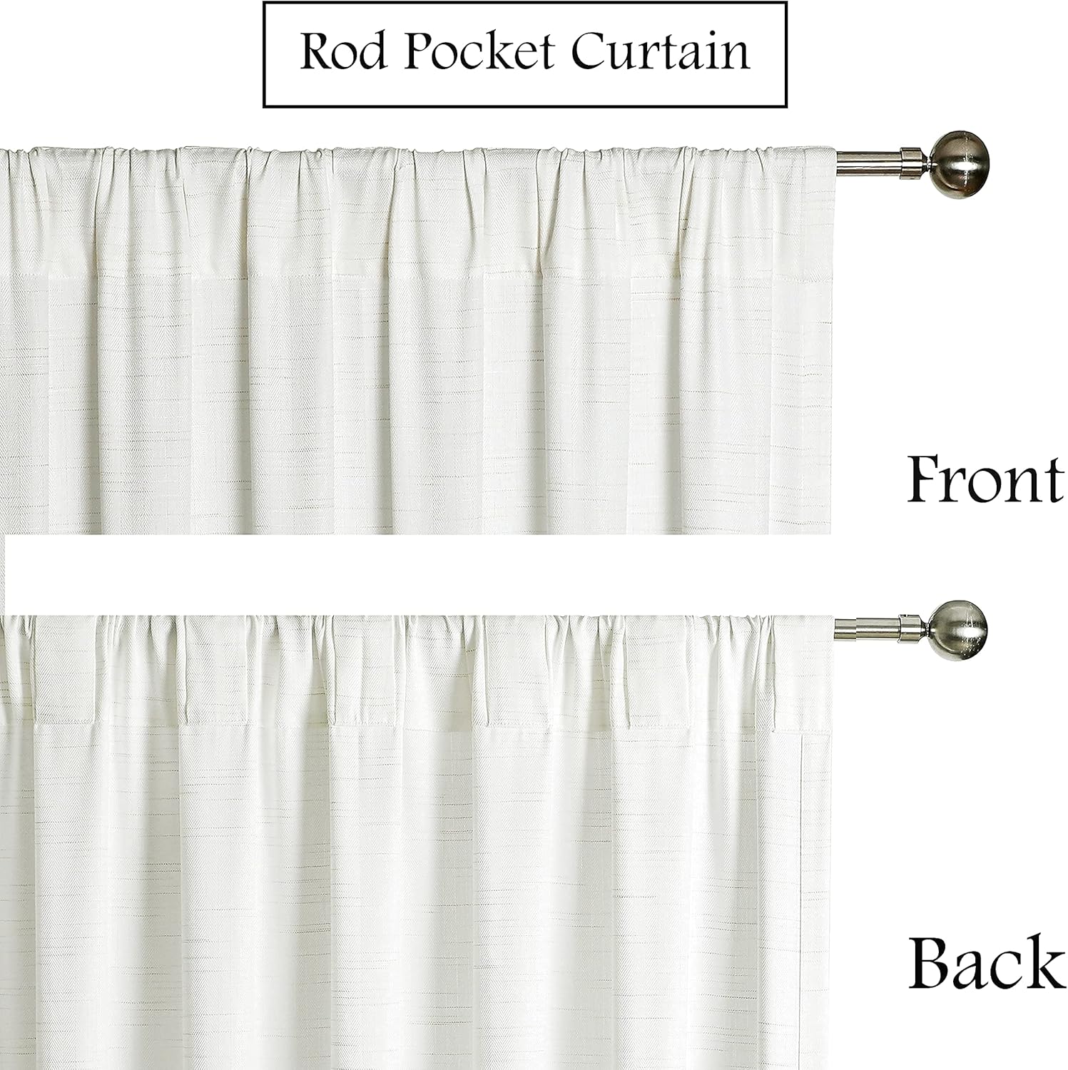 Linen Herringbone Stripe Semi Sheer Recycleable Curtain Panels for Bedroom Back Tab Rod Pocket Linen Texture White Window Treatment Drape for Living Room Farmhouse, 54"x84", 2 Panels, Linen/White