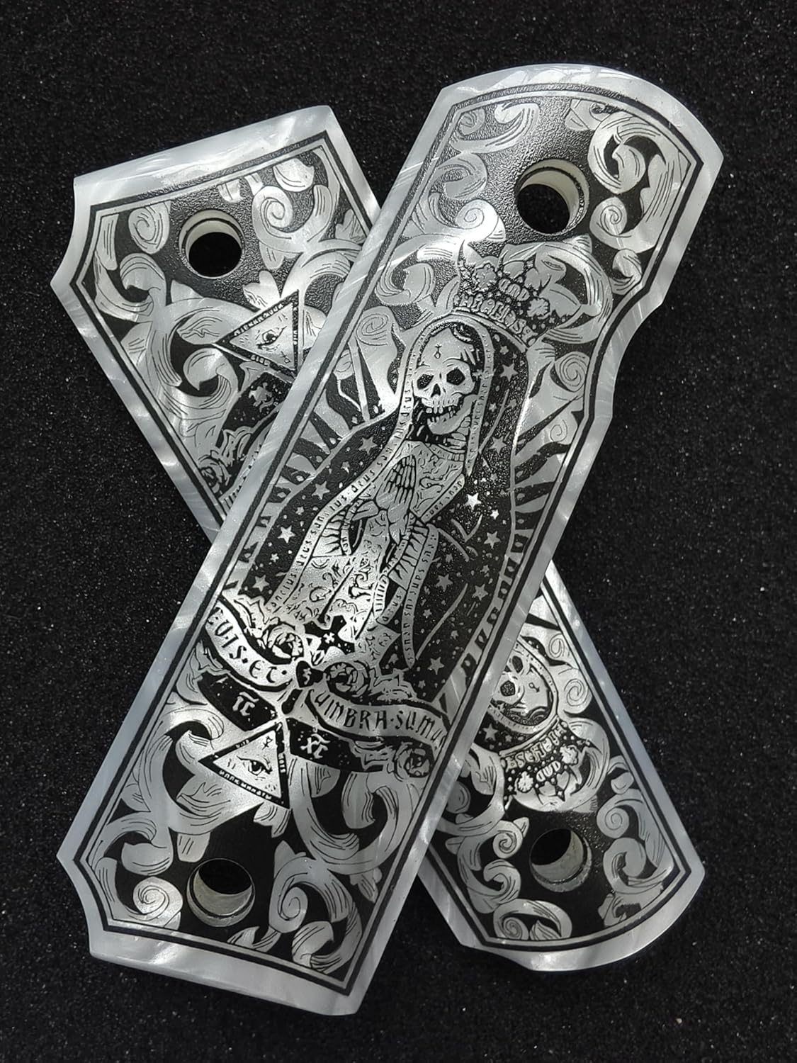 1911 Grips Full Size,Magwell Cut, Smooth Classic, Unique Designs La Santa Muerte,Fits Government Commander Models